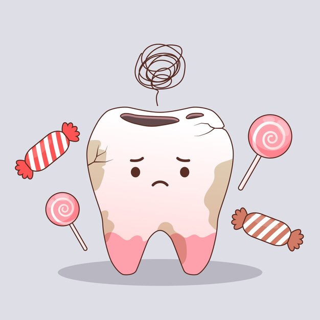 Dibujado a mano ilustración de dientes malos de dibujos animados