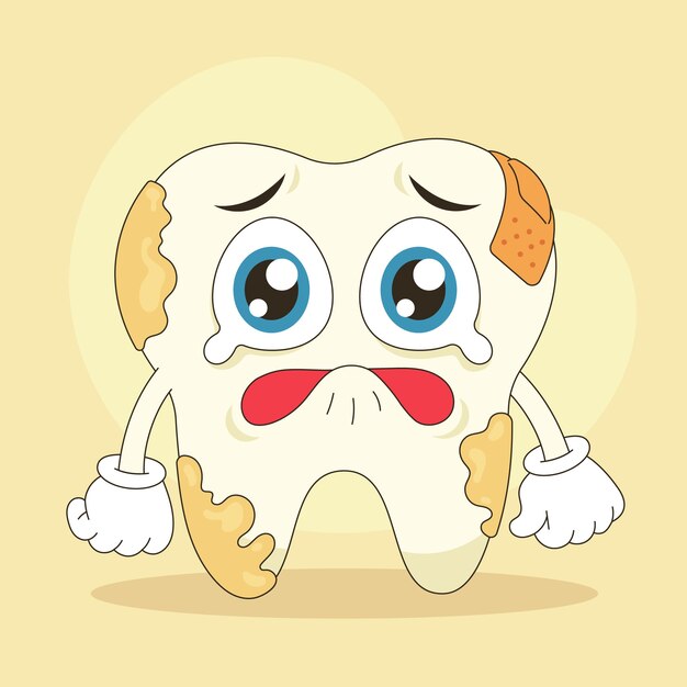 Dibujado a mano ilustración de dientes malos de dibujos animados