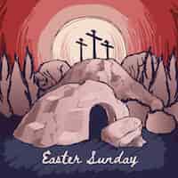 Vector gratuito dibujado a mano ilustración de domingo de pascua con cruces