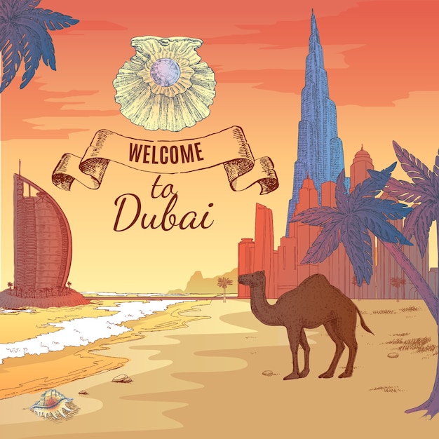 Dibujado a mano ilustración de dubai