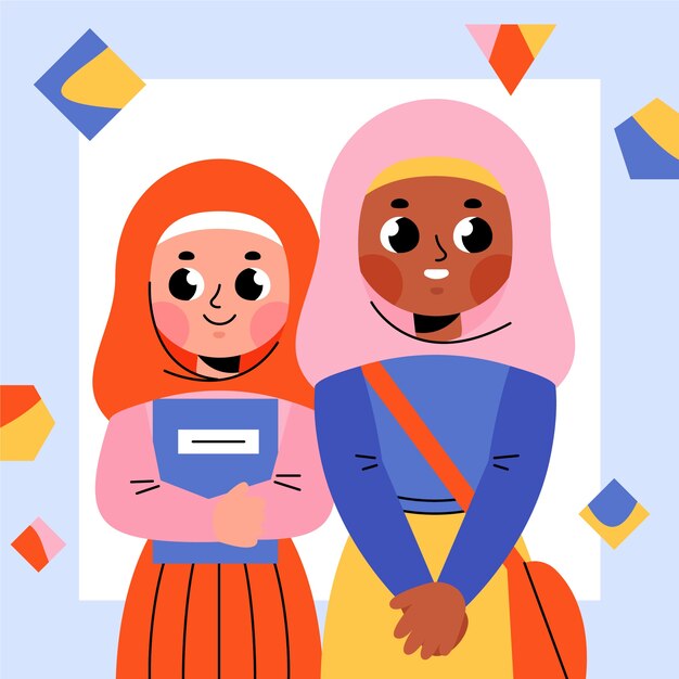Dibujado a mano ilustración de educación de niñas musulmanas