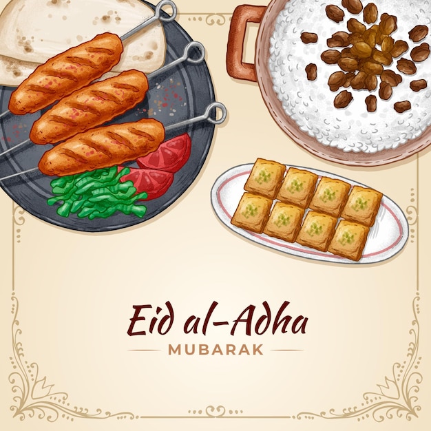 Vector gratuito dibujado a mano ilustración de eid al-adha