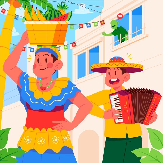 Dibujado a mano ilustración de escena de américa latina