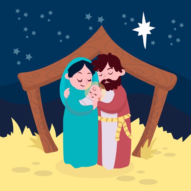 Dibujado a mano ilustración de escena de la natividad