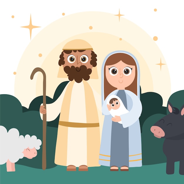 Dibujado a mano ilustración de escena de la natividad