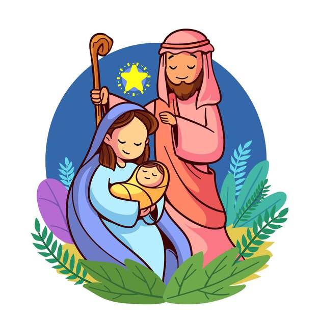 Dibujado a mano ilustración de escena de la natividad