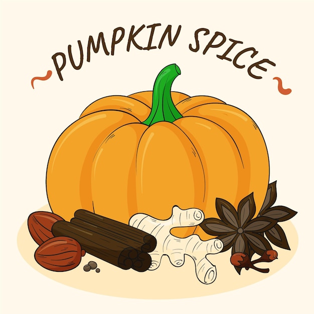 Dibujado a mano ilustración de especias de calabaza