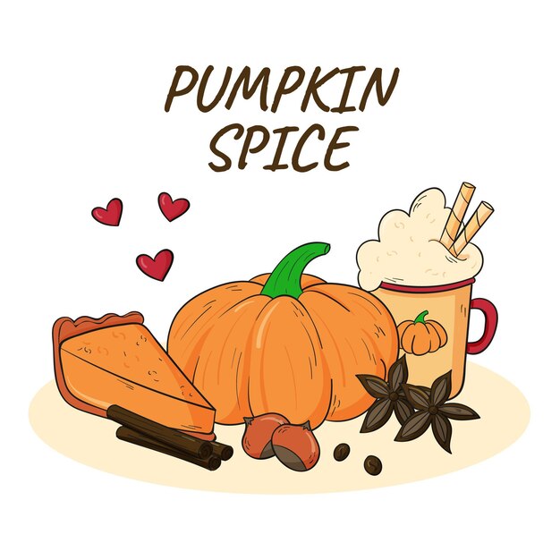 Dibujado a mano ilustración de especias de calabaza