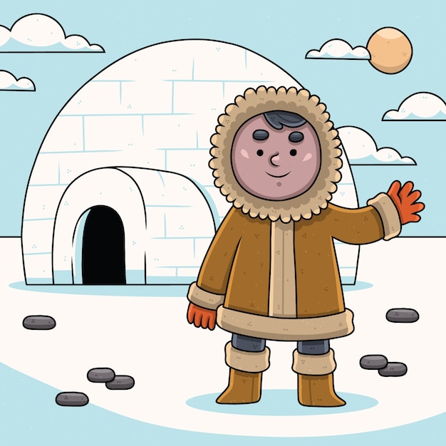 Dibujado a mano ilustración esquimal de invierno