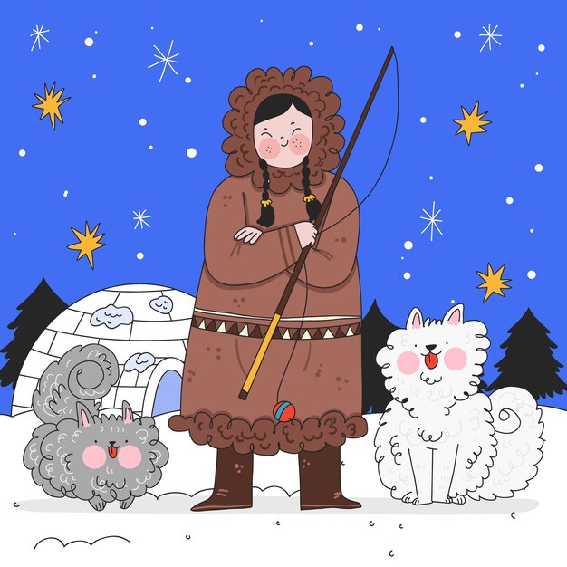 Dibujado a mano ilustración esquimal de invierno