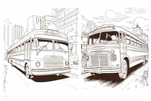 Vector gratuito dibujado a mano ilustración de estilo de dibujos animados de autobús volvo