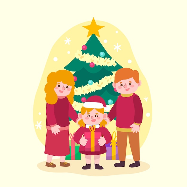 Dibujado a mano ilustración familiar de Navidad