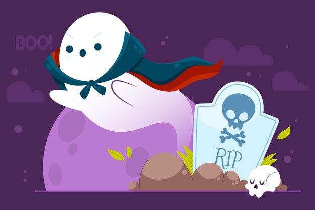 Dibujado a mano ilustración de fantasma de halloween plana