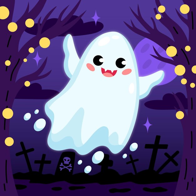 Dibujado a mano ilustración de fantasma de halloween plana