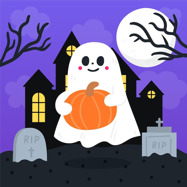 Vector gratuito dibujado a mano ilustración de fantasma de halloween plana