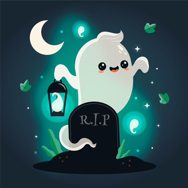 Dibujado a mano ilustración de fantasma de halloween plana