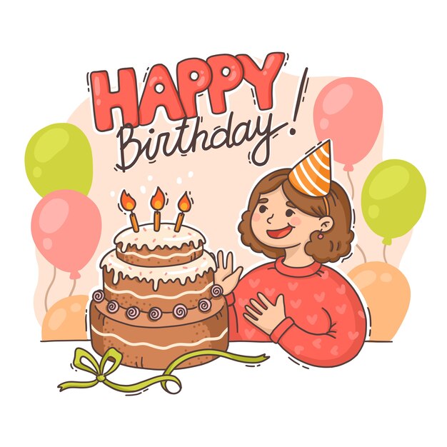 Dibujado a mano ilustración de feliz cumpleaños
