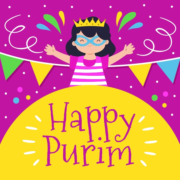 Vector gratuito dibujado a mano ilustración feliz día de purim con chica celebrando