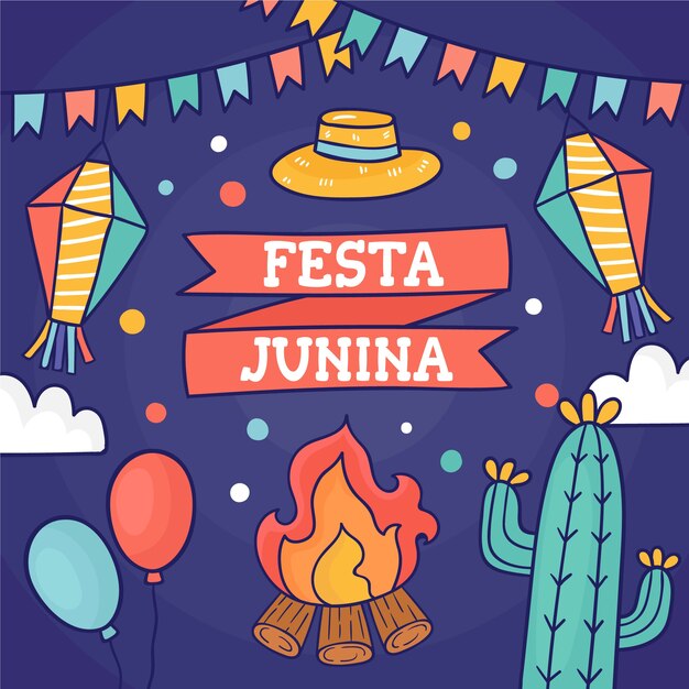 Dibujado a mano ilustración festa junina
