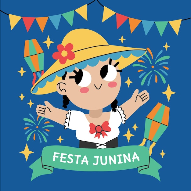 Vector gratuito dibujado a mano ilustración de festa junina