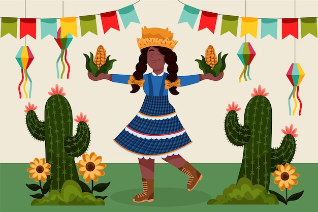 Vector gratuito dibujado a mano ilustración de festa junina