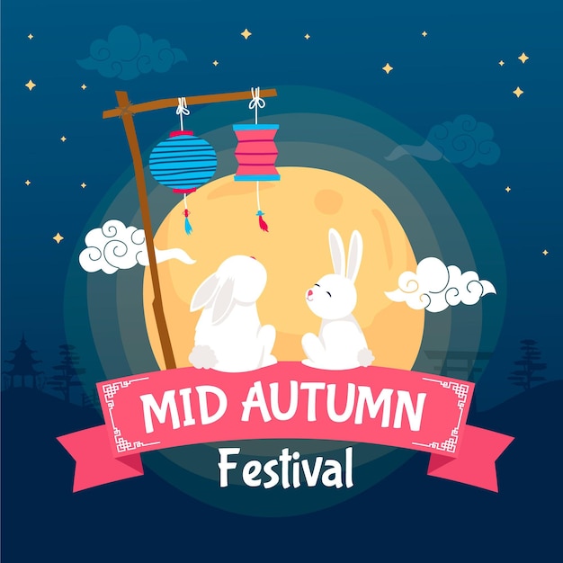 Vector gratuito dibujado a mano ilustración del festival del medio otoño