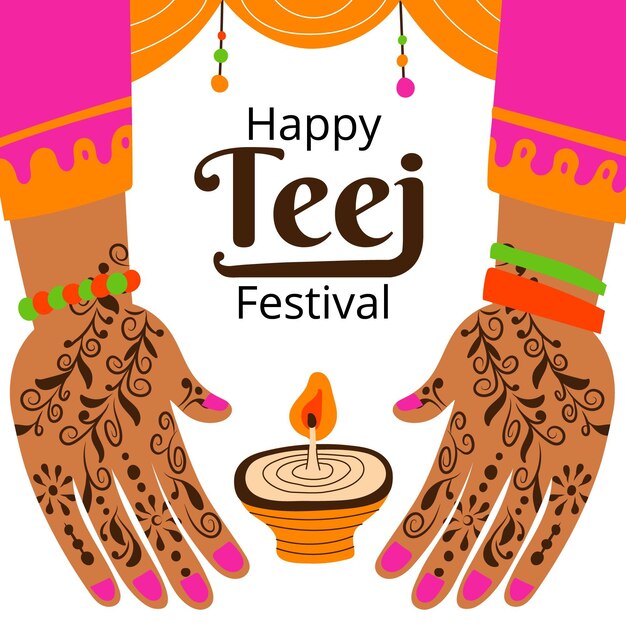 Dibujado a mano ilustración de festival de teej