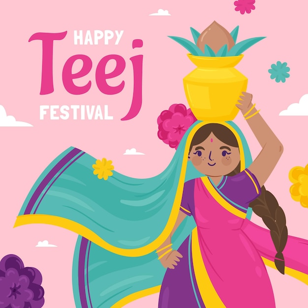 Dibujado a mano ilustración de festival de teej