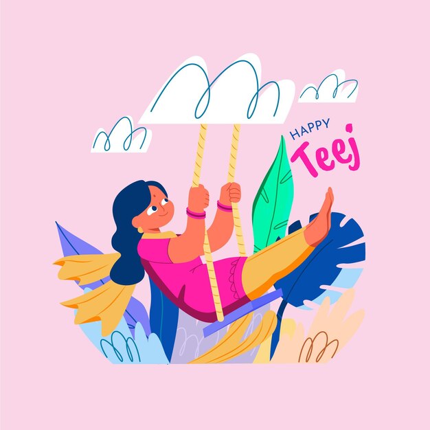 Dibujado a mano ilustración de festival de teej