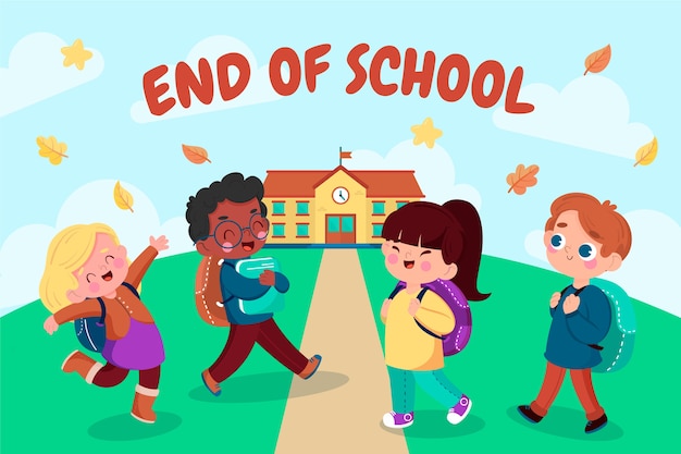 Dibujado a mano ilustración de fin de escuela