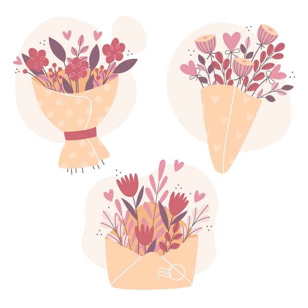 Dibujado a mano ilustración de flores de san valentín