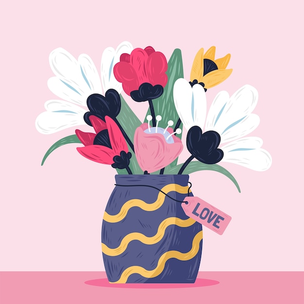 Vector gratuito dibujado a mano ilustración de flores de san valentín