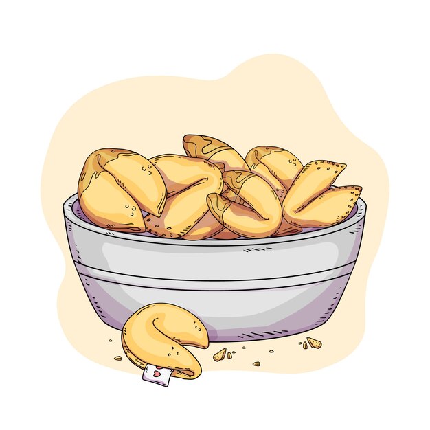 Dibujado a mano ilustración de galleta de la fortuna