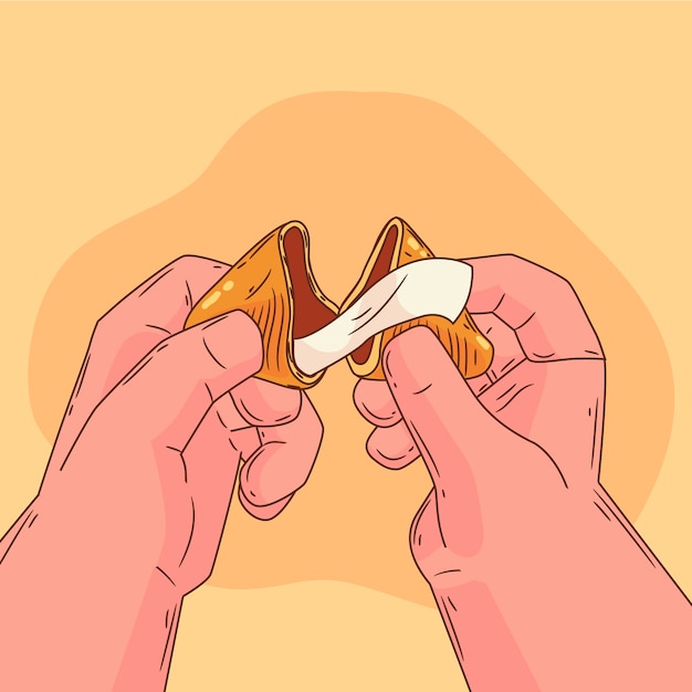 Dibujado a mano ilustración de galleta de la fortuna