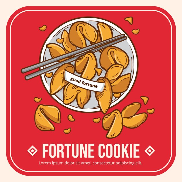 Dibujado a mano ilustración de galleta de la fortuna