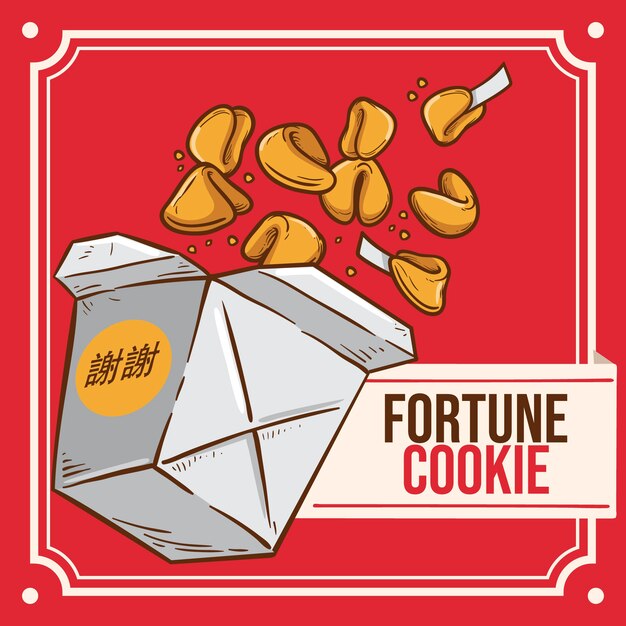 Dibujado a mano ilustración de galleta de la fortuna