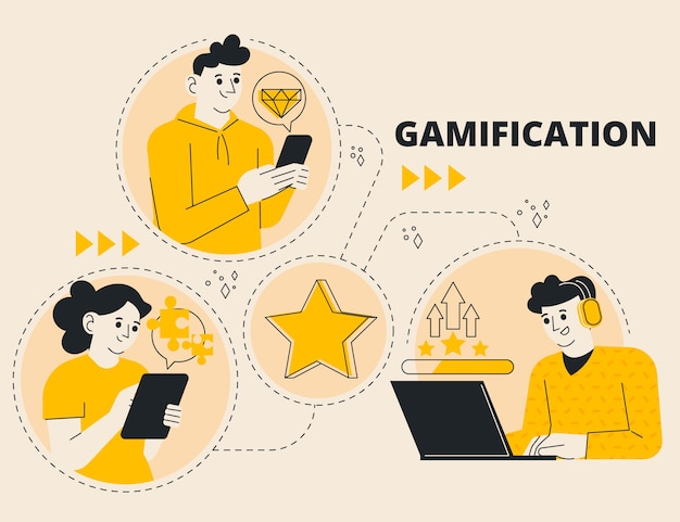 Dibujado a mano ilustración de gamificación de diseño plano