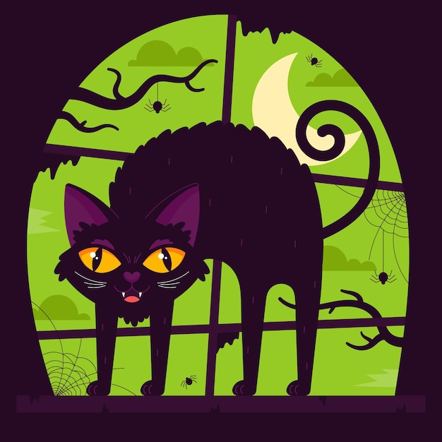 Dibujado a mano ilustración de gato de halloween plano