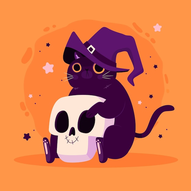 Dibujado a mano ilustración de gato de halloween plano