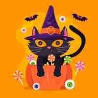 Vector gratuito dibujado a mano ilustración de gato de halloween plano