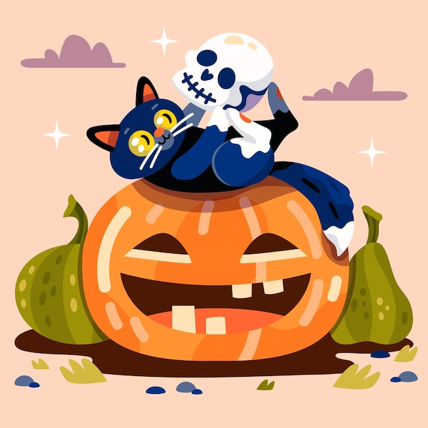 Vector gratuito dibujado a mano ilustración de gato de halloween plano