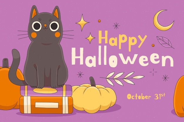 Dibujado a mano ilustración de gato de halloween