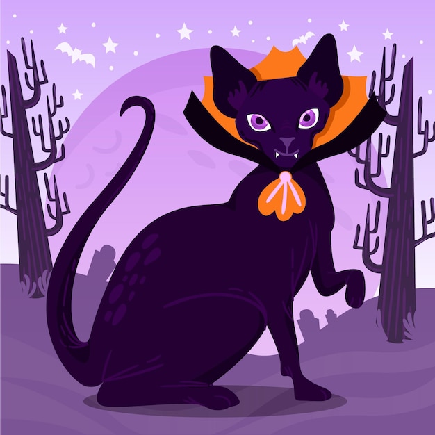 Dibujado a mano ilustración de gato de halloween