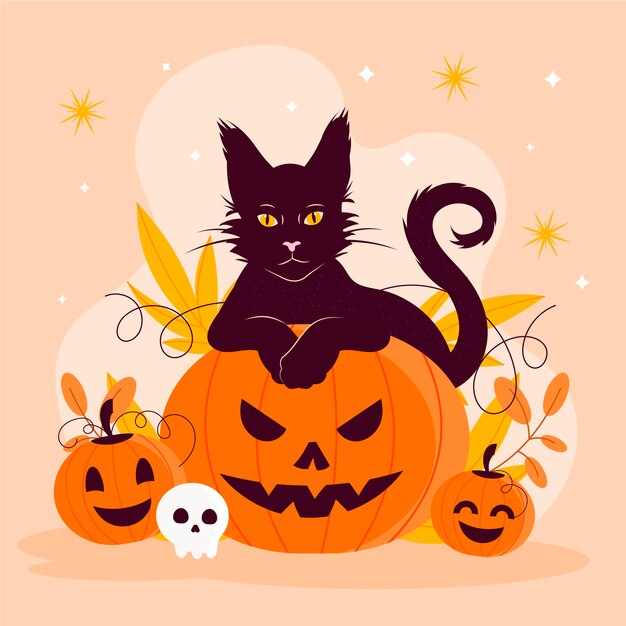 Dibujado a mano ilustración de gato de halloween