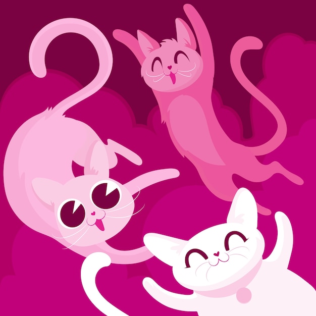 Vector gratuito dibujado a mano ilustración de gato rosa fuerte