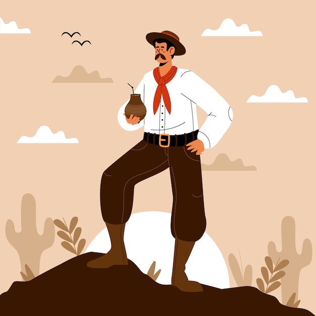 Vector gratuito dibujado a mano ilustración gaucho bebiendo mate