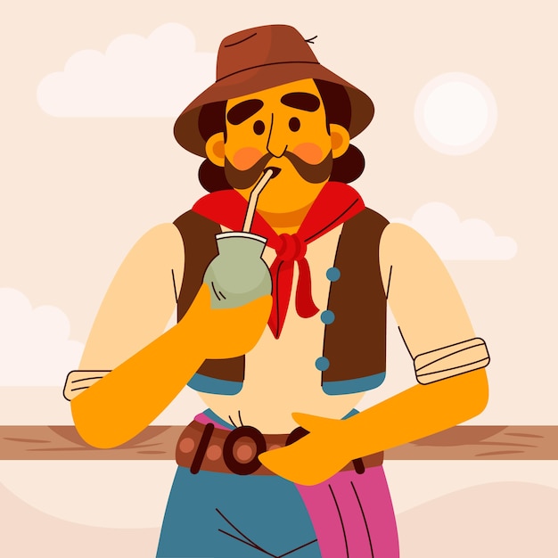 Vector gratuito dibujado a mano ilustración gaucho bebiendo mate