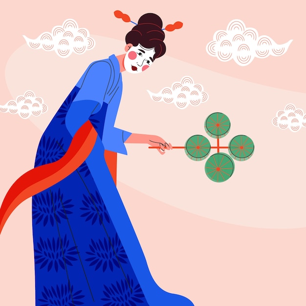 Vector gratuito dibujado a mano ilustración de geisha pintada