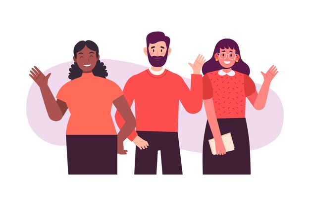 Dibujado a mano ilustración grupo de personas saludando