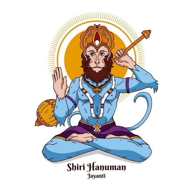 Dibujado a mano ilustración de hanuman jayanti